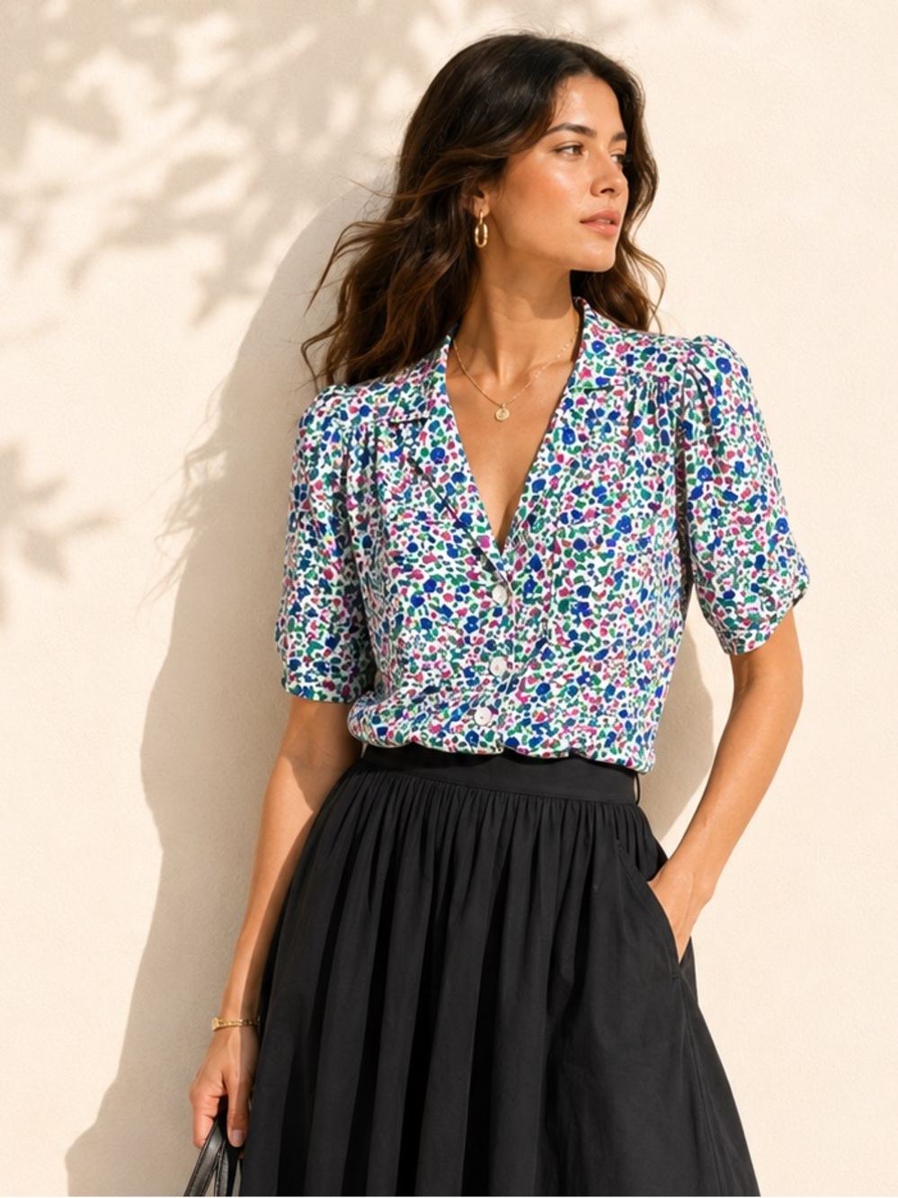 Vintage 80s Floral Pocket Blouse Prairie Coquette Petite Top Sz 14 Petite